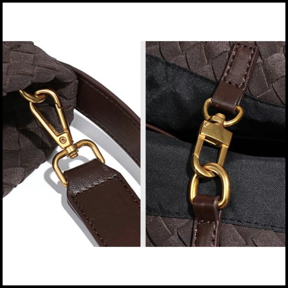 Woven Suede Hobo Bag Elegant Retro Shoulder Tote for Work Travel - Picture 3 of 4